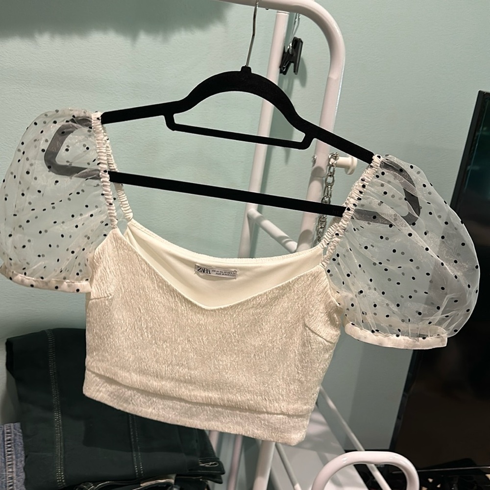 Zara Puffy Sheer Shoulders Crop Top